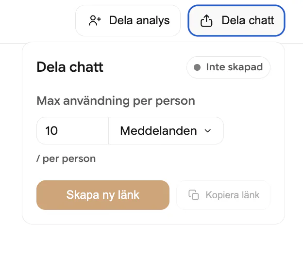 The Share chat panel before a link is created