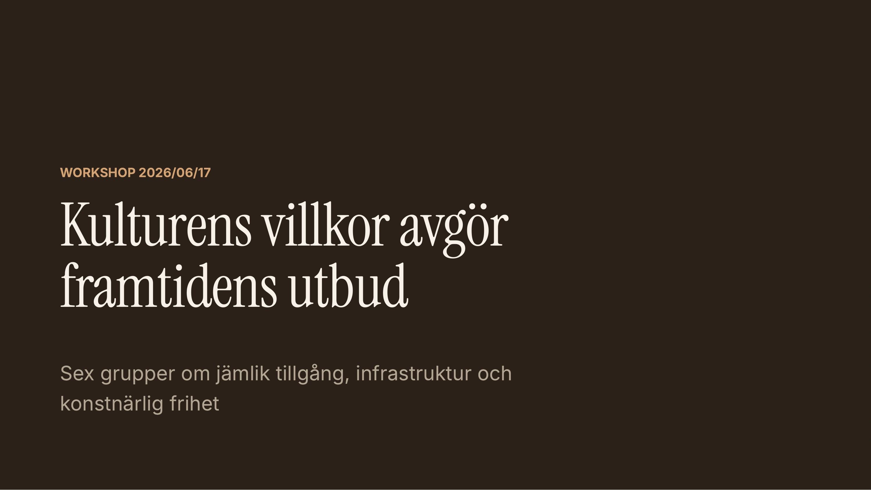 En slide ur den automatiskt byggda presentationen: rubrik, datum och vad workshopen handlade om