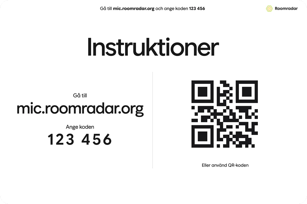 QR-kod och instruktioner för deltagare