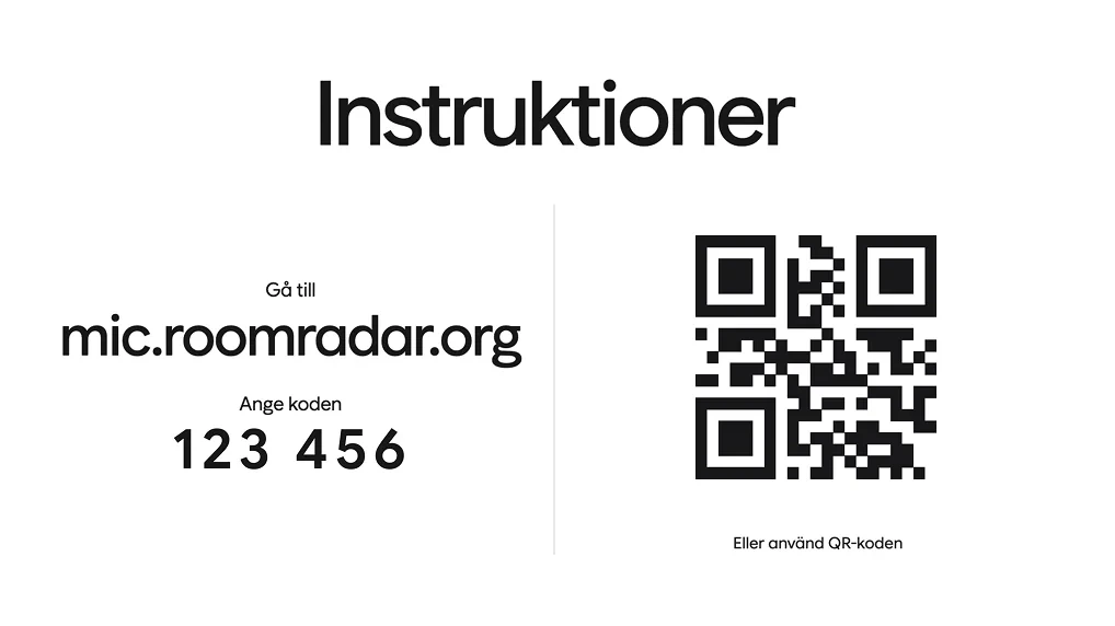 Instruktionskortet med QR-kod och en sifferkod som alternativ